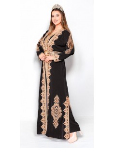 Caftan grande taille Lille Chic pas cher Noir et dore J24  - 1