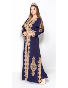 Caftan grande taille Roubaix Chic pas cher bleu et dore J24  - 1