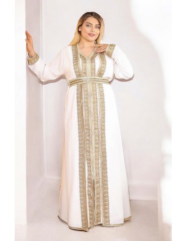 Caftan grande taille Roubaix Chic pas cher Blanc et dore J24  - 1