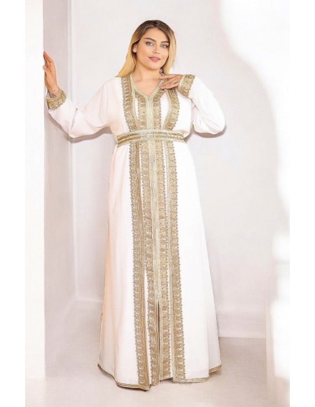 Caftan grande taille Roubaix Chic pas cher Blanc et dore J24 Caftan