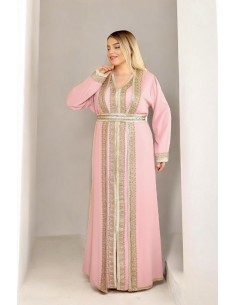 Caftan grande taille Roubaix Chic pas cher Rose clair et dore J24  - 1