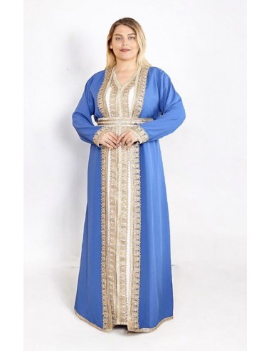 Caftan grande taille Roubaix Chic pas cher bleu et dore J24  - 1