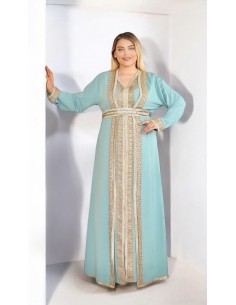 Caftan grande taille Lille Chic pas cher bleu Vert et dore J24  - 1