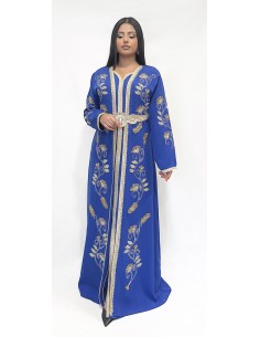 Caftan Takchita Robe oriental Lille Bozan Bleu doré - 1 2