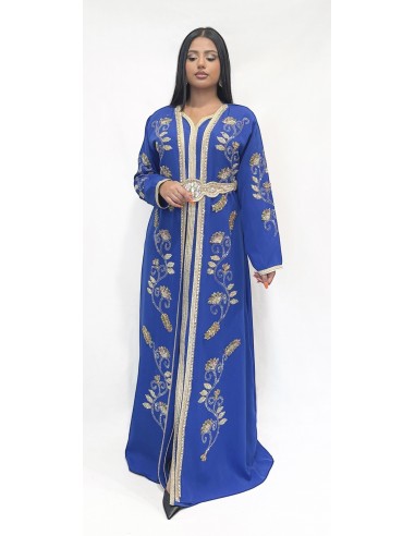 Caftan Takchita Robe oriental Lille Bozan Bleu doré  - 2