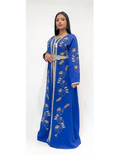 Caftan Takchita Robe oriental Lille Bozan Bleu doré  - 1