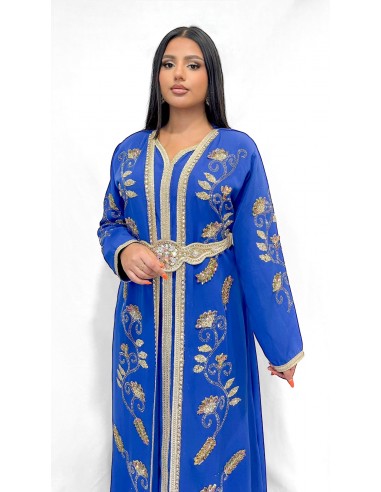 Caftan Takchita Robe oriental Lille Bozan Bleu doré  - 3