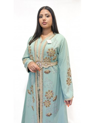 Caftan Takchita Robe oriental Lille Bozan vert pastel  - 3