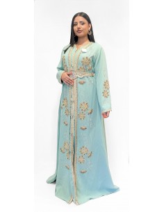 Caftan Takchita Robe oriental Lille Bozan vert pastel  - 1