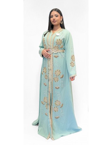 Caftan Takchita Robe oriental Lille Bozan vert pastel  - 1