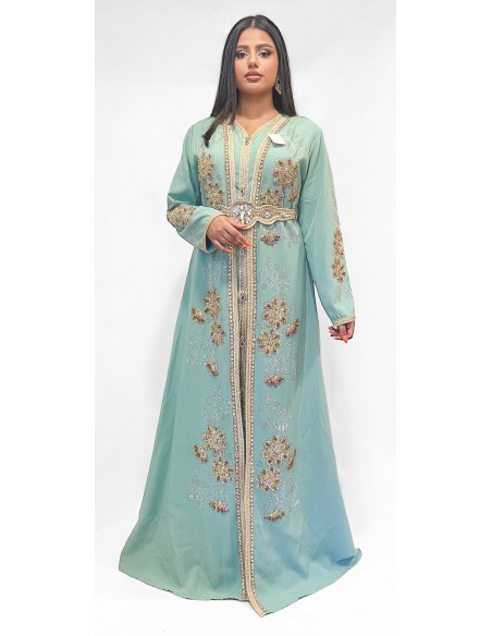 Caftan Takchita Robe oriental Lille Bozan vert pastel  - 2