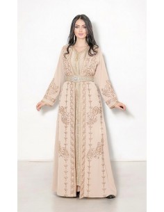 Takchita Robe oriental caftan Lille chainaz beige doré  - 1