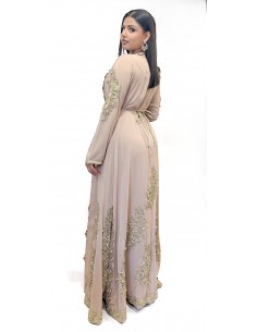 Takchita Robe oriental caftan Roubaix Bozan Beige doré  - 1 2