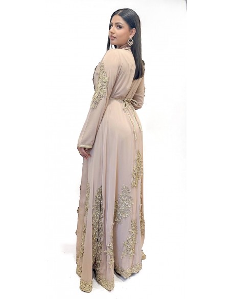 Takchita Robe oriental caftan Roubaix Bozan Beige doré  - 1