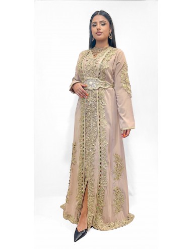 Takchita Robe oriental caftan Roubaix Bozan Beige doré  - 2