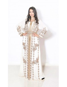 Takchita Robe oriental caftan Lille chainaz blanc doré  - 1