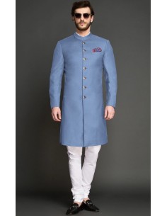 Sherwani Kurta Homme ACHKAN Jodhpuri haute gamme Bleu clair  - 1