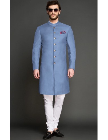 Sherwani Kurta Homme ACHKAN Jodhpuri haute gamme Bleu clair  - 1