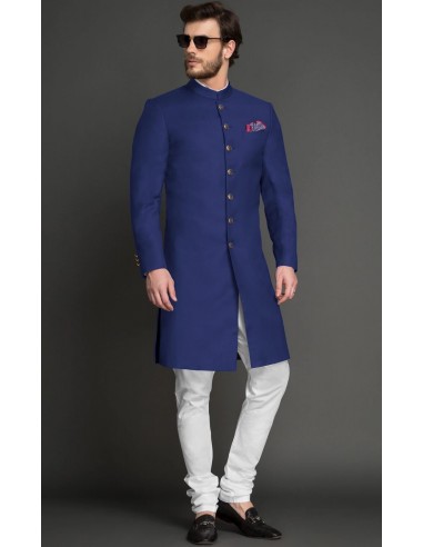 Sherwani Kurta Homme ACHKAN Jodhpuri haute gamme Bleu Royal  - 1