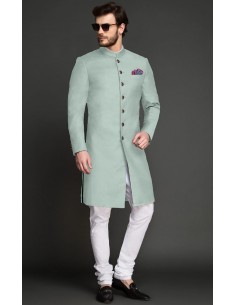 Sherwani Kurta Homme ACHKAN Jodhpuri haute gamme Vert Clair  - 1