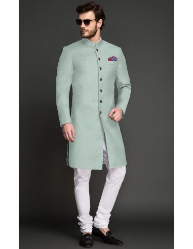 Sherwani Kurta Homme ACHKAN Jodhpuri haute gamme Vert Clair  - 1