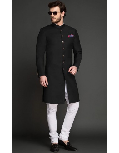 Sherwani Kurta Homme ACHKAN Jodhpuri haute gamme Noir  - 1