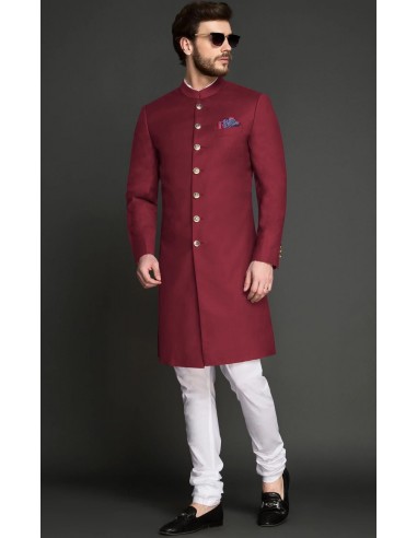 Sherwani Kurta Homme ACHKAN Jodhpuri haute gamme rouge  - 1