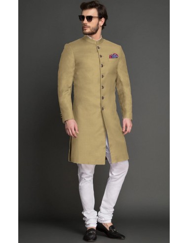 Sherwani Kurta Homme ACHKAN Jodhpuri haute gamme Beige  - 1