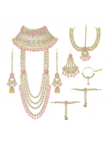 Parure bijoux indienne kundan rose clair doré  - 1