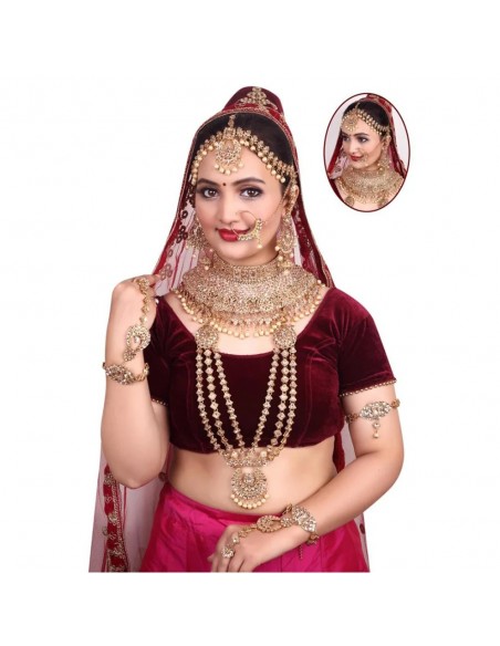 Parure bijoux indienne kundan Jewel ambre doré  - 1