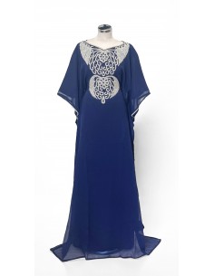 Robe de Dubai farasha oriental  bleu marine argente  - 1