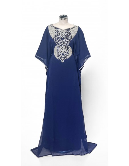 Robe de Dubai farasha oriental  bleu marine argente  - 1