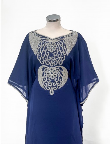 Robe de Dubai farasha oriental  bleu marine argente  - 2