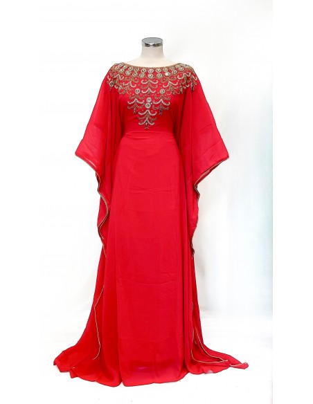 Robe de Dubai farasha oriental Rouge et dore  - 1