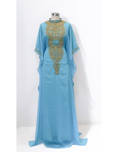 Robe de Dubai farasha oriental Bleu turquoise et dore  - 1