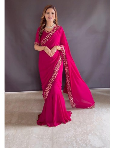 Sari indien prêt a porter DEEP readymade Saree Rose  - 1