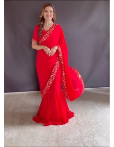 Sari indien prêt a porter DEEP readymade Saree Rouge  - 1