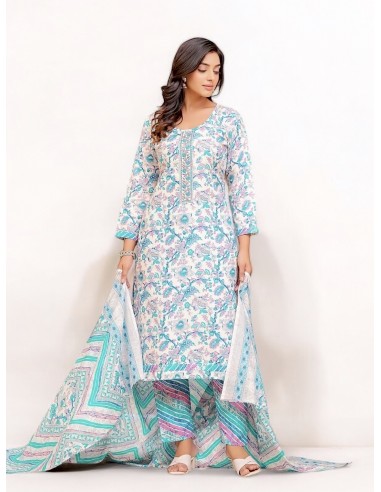 Robe indienne pakistanaise anarkali Salwar kameez Suman nawkar Bleu clair  - 1