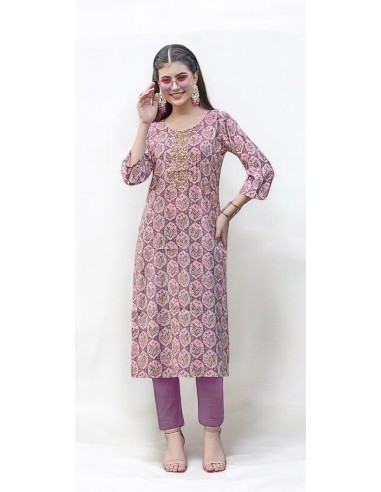 Tunique indienne Radhika kurti avec pantalon aubergine  - 1