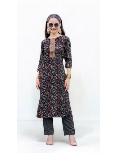 Tunique indienne Radhika kurti avec pantalon Noir  - 1