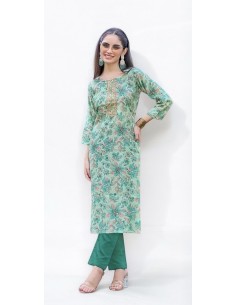 Tunique indienne Radhika kurti avec pantalon vert  - 1