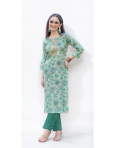 Tunique indienne Radhika kurti vert  - 1