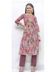 Tunique indienne Radhika kurti avec pantalon violet  - 1