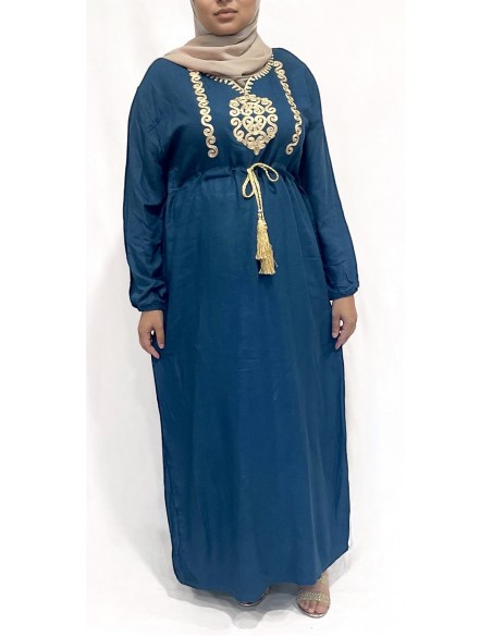 robe longue abaya SARAH bleu vert  - 1