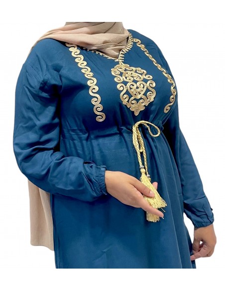 robe longue abaya SARAH bleu vert  - 2