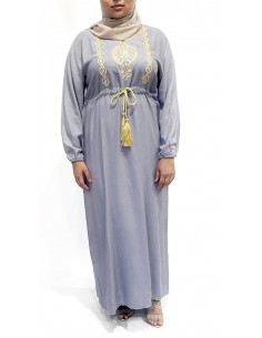 robe longue abaya strass FARAH gris clair  - 1