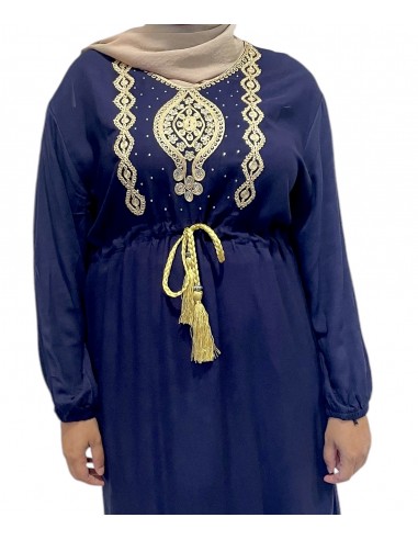 robe longue abaya strass FARAH bleu marine  - 2