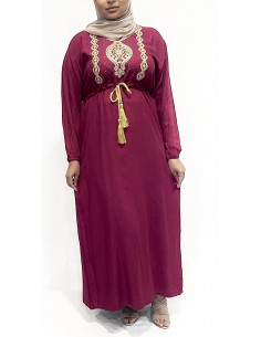 robe longue abaya strass FARAH bordeaux  - 1