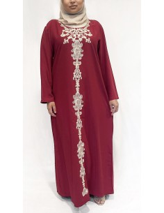 caftan gandoura manches longues brodé rouge  - 1