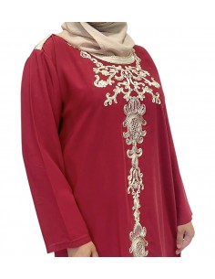 caftan gandoura manches longues brodé rouge - 1 2